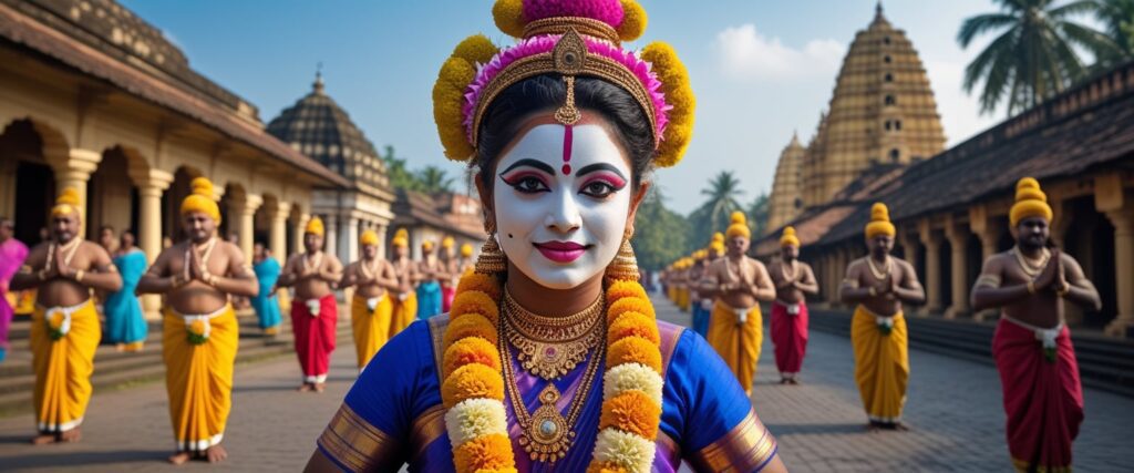 Kerala’s history blends Hindu, Christian, and Muslim influences, visible in its temples, churches, and mosques. Fort Kochi reflects Portuguese, Dutch, and British architecture, making it a cultural hub for history enthusiasts.
The state is also home to classical art forms. Kathakali, with its elaborate costumes and painted faces, tells stories from epics like the Mahabharata. Mohiniyattam and Koodiyattam highlight graceful movements, while Kalaripayattu, one of the oldest martial arts, demonstrates discipline and skill.
Festivals such as Onam bring together dance, music, and rituals, offering travelers a chance to experience local traditions firsthand.