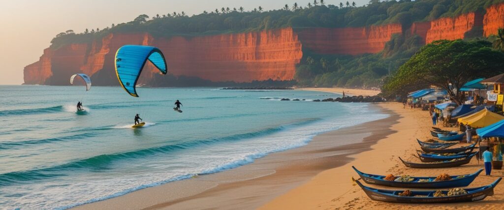 Kerala’s coastline stretches for over 500 km, with beaches that range from lively to secluded. Varkala Beach is known for its dramatic cliffs and natural springs, while Kovalam offers a crescent-shaped shoreline with calm waters. Marari Beach remains quieter, drawing those who want a slower pace, and Kannur and Bekal feature long sandy stretches with historic forts nearby.
Water sports are popular in many of these areas. Activities include parasailing, jet skiing, and surfing. Kovalam is one of the most active hubs for water sports, while Varkala attracts surfers with its strong waves.
Many beaches also host local fishing communities, giving visitors a chance to see traditional practices. Sunset views, seafood stalls, and coastal walks make these spots more than just places to swim.